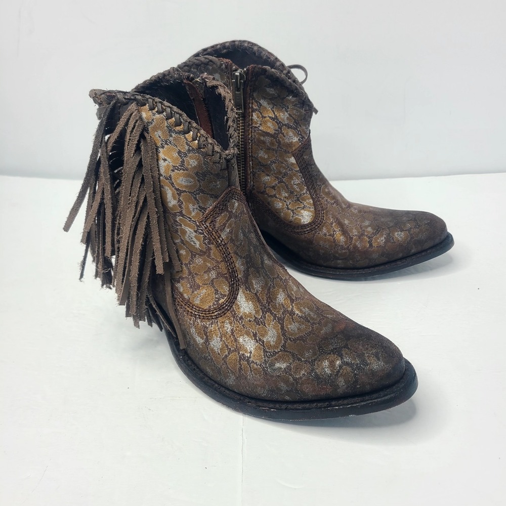 Liberty Black Chloe Leopard‎ Print Braided Fringe Western Booties Snip Toe